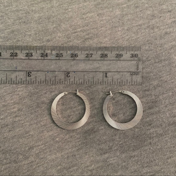 Silver Textured Hoop Earrings - Picture 2 of 4